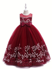 Girls' Grace Embroidered Tulle Stitching Formal Maxi Dress
