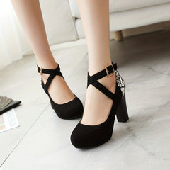 Snakeskin Cross Strap Block Heeled Sandals