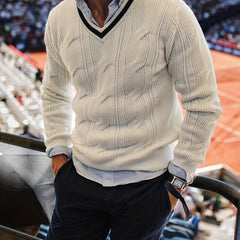 Stretch Knit V Neck Pullover Sweater for Men