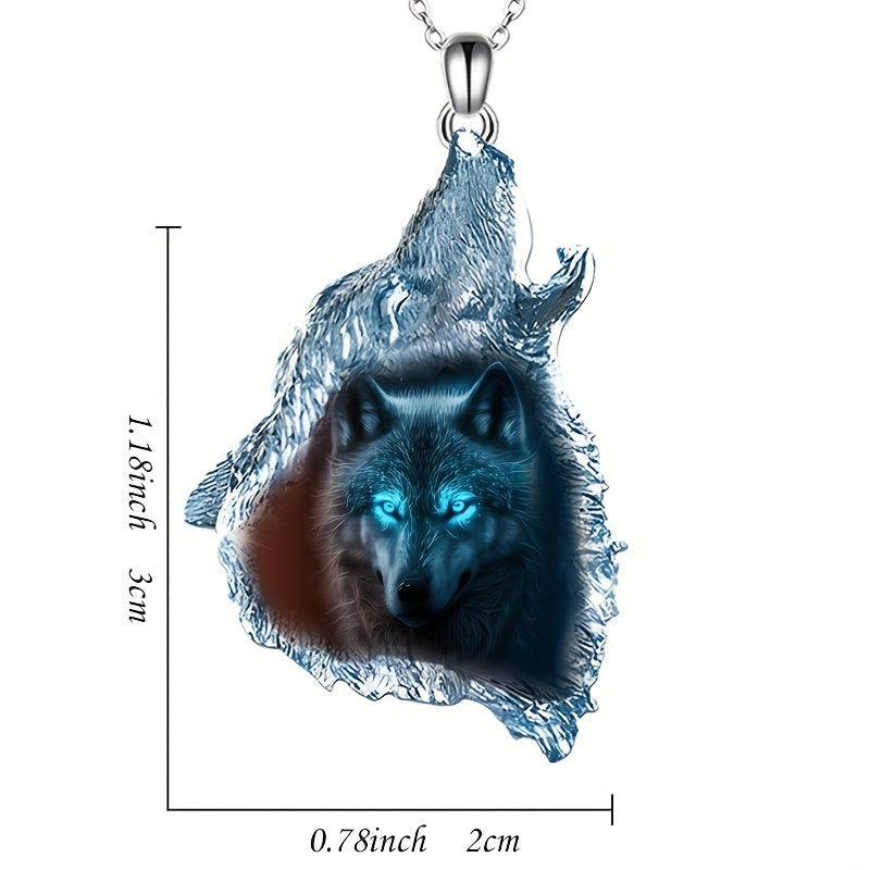 Ghost Wolf Necklace Crystal Pendant Punk Hip Hop Animal Gift