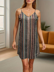 Tribal Stripe Print Cami Dress Boho Sleeveless Women's Clothing