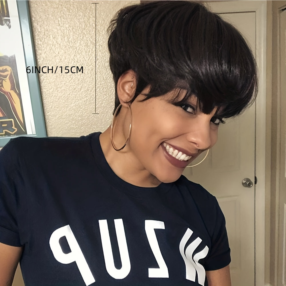Short Pixie Cut Wig With Bangs Natural Straight Hair Synthetic Wigs For Women