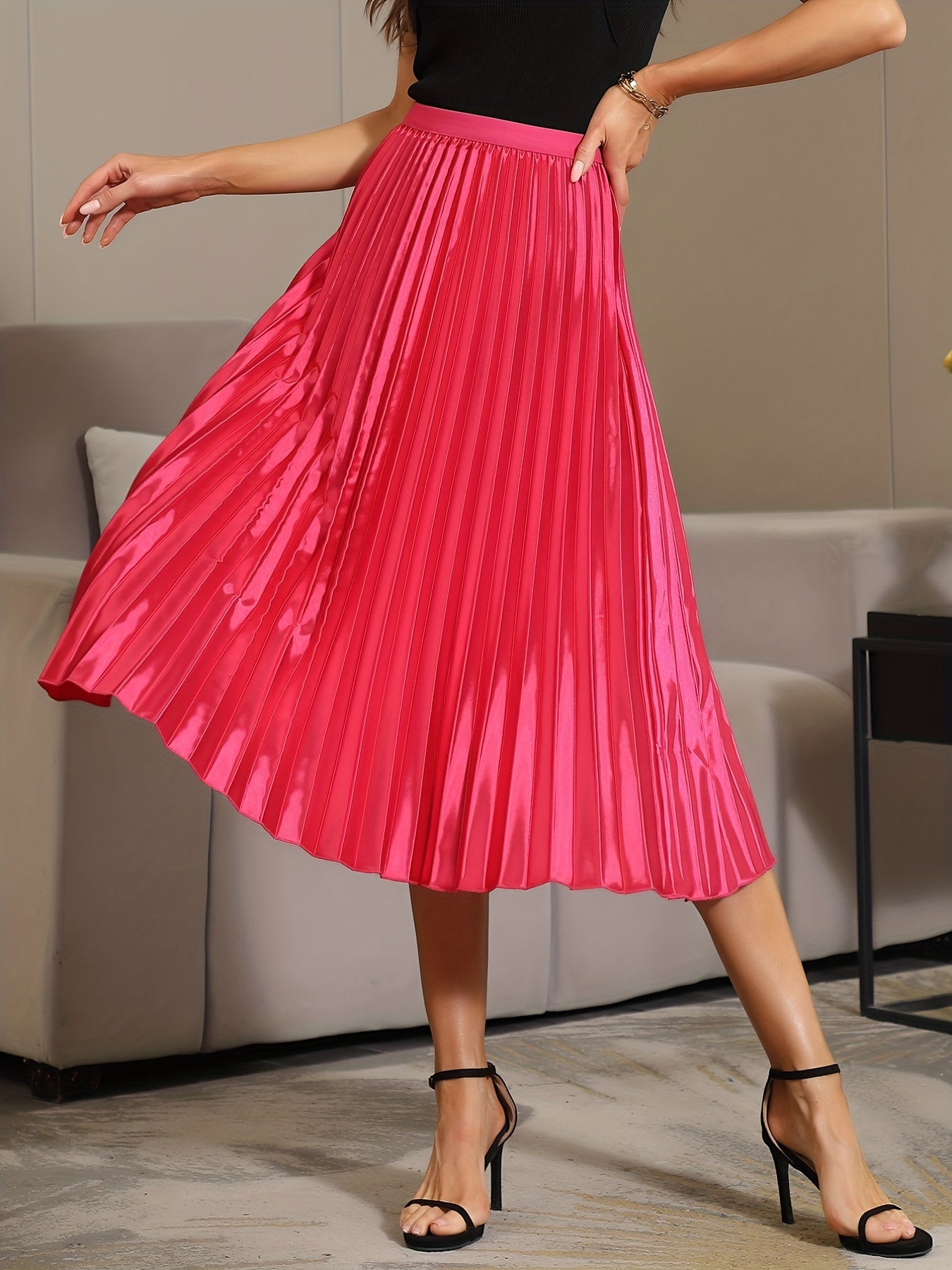 Elastic Waist Pleated Skirt for Women's Spring & Summer Clothing