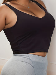 Sports Bra Women's Plus Solid High Impact Padded Breathable Yoga Top