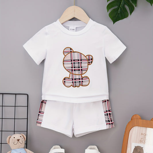 Baby Boys Plaid Bear Graphic T shirt & Shorts Set for Summer