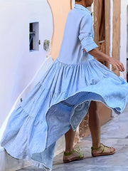 Long Sleeve Button Up Collar Maxi Dress