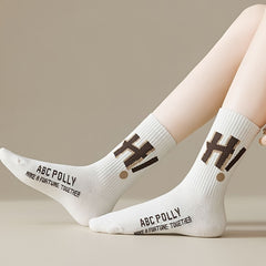 4 Pairs Letter Print Socks Comfy & Breathable Mid Tube Women's Stockings