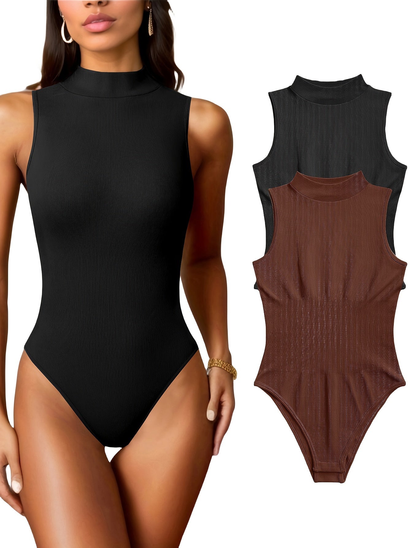Sexy Ribbed Sleeveless High Neck Tank Top Bodysuit