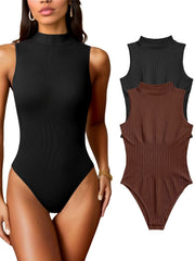 Sexy Ribbed Sleeveless High Neck Tank Top Bodysuit