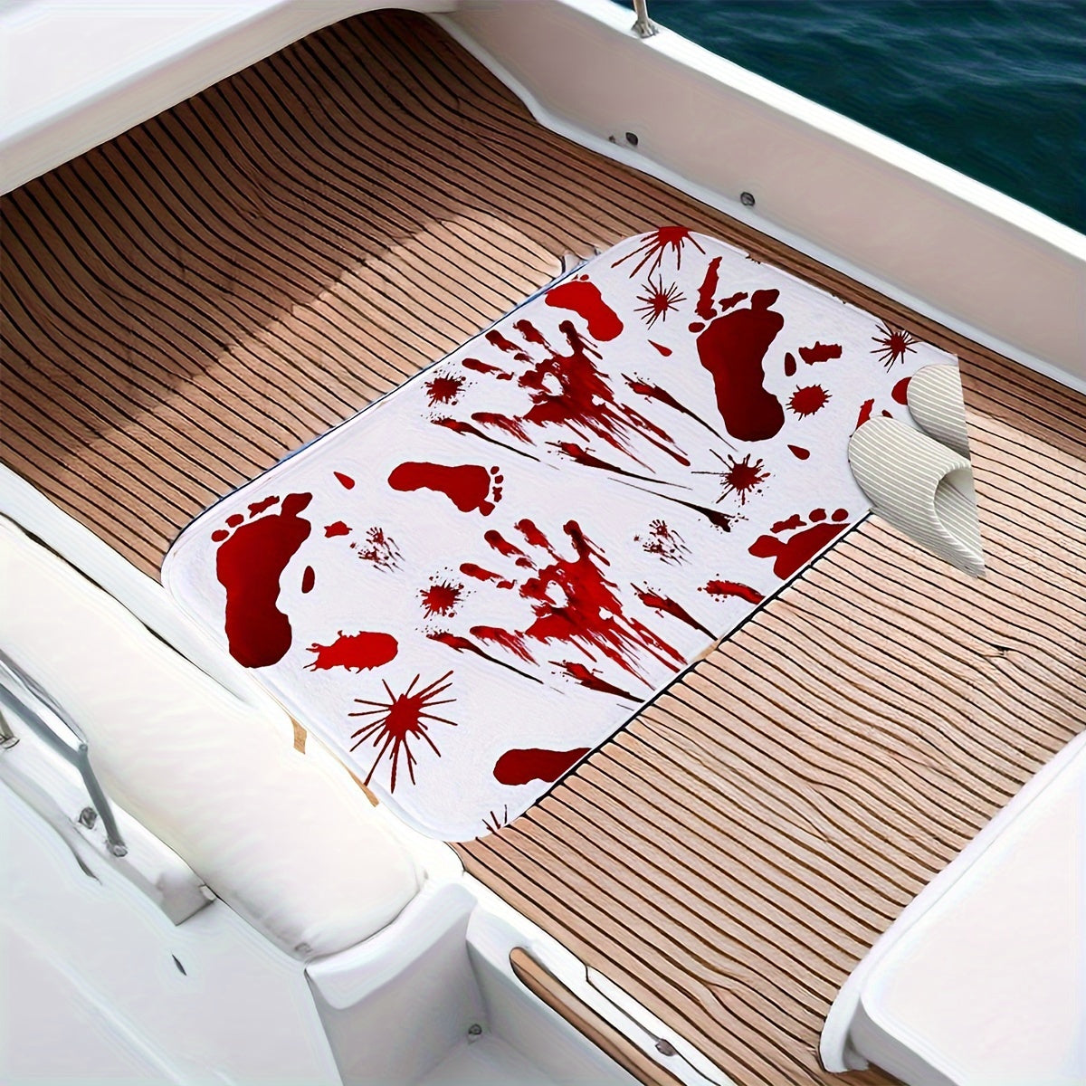 2pcs Halloween Blood Footprint Floor Mat Toilet Carpet Gothic Decor