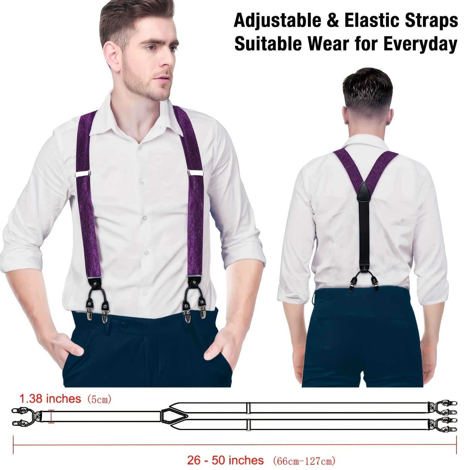 Men's Silk Suspenders Set Adjustable Braces Vintage 6 Clip Trousers Strap