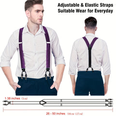 Men's Silk Suspenders Set Adjustable Braces Vintage 6 Clip Trousers Strap