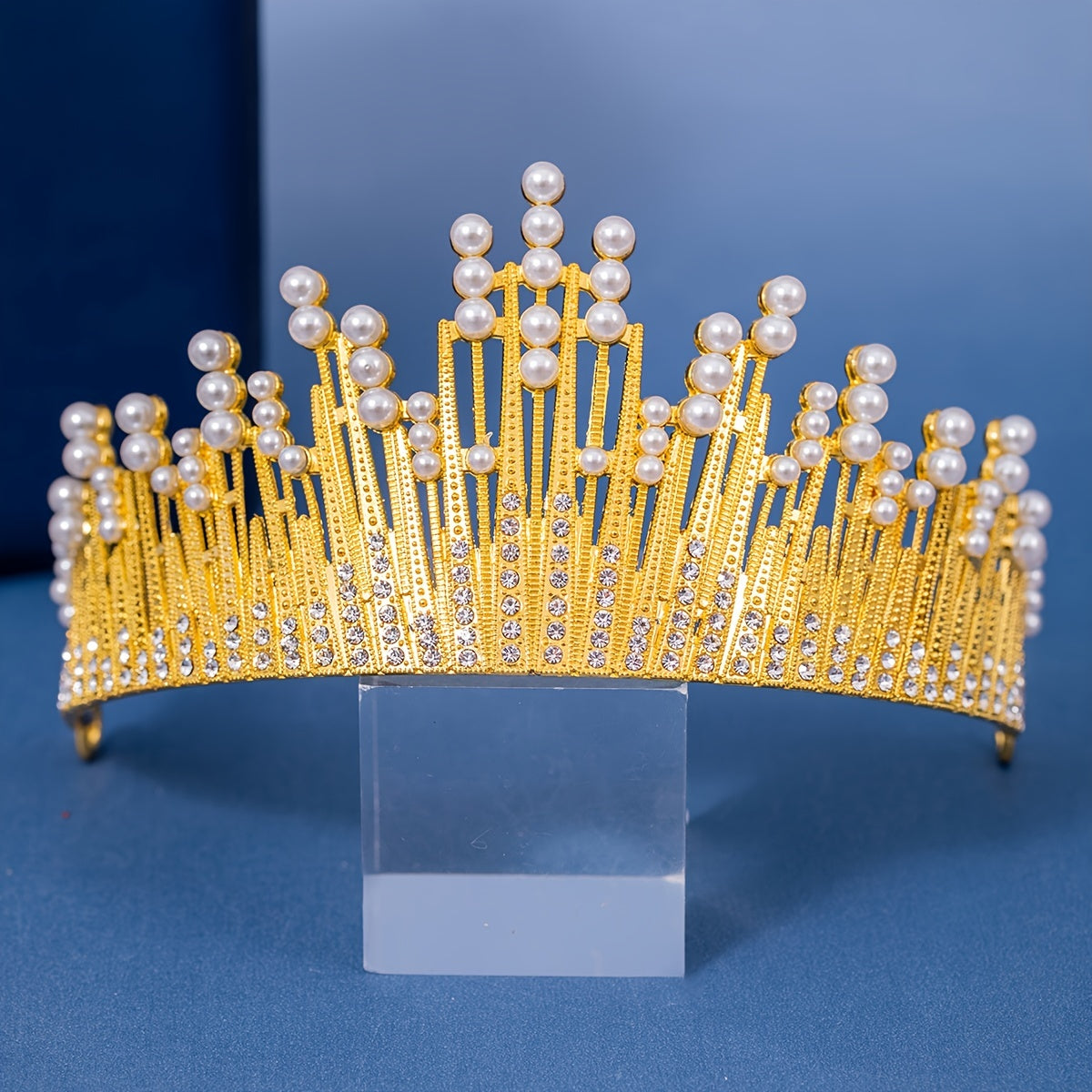 Girls Queen Crown Hair Accessory Faux Pearl Cake Decoration Alloy Birthday