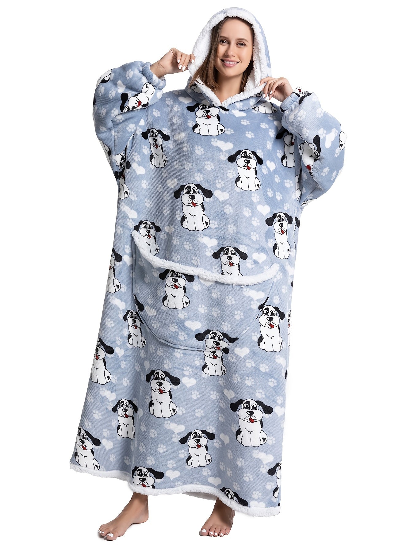 Flannel Cartoon Print Hoodie Fleece Liner Loungewear Robe