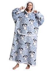 Flannel Cartoon Print Hoodie Fleece Liner Loungewear Robe