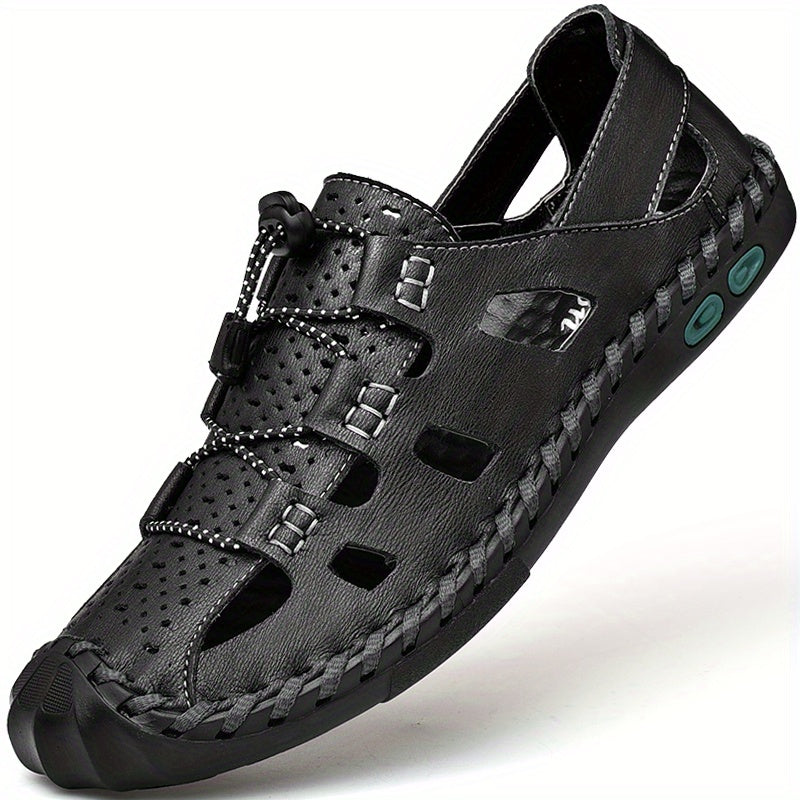 Men's Leather Closed Toe Sandals Summer Breathable Shoes