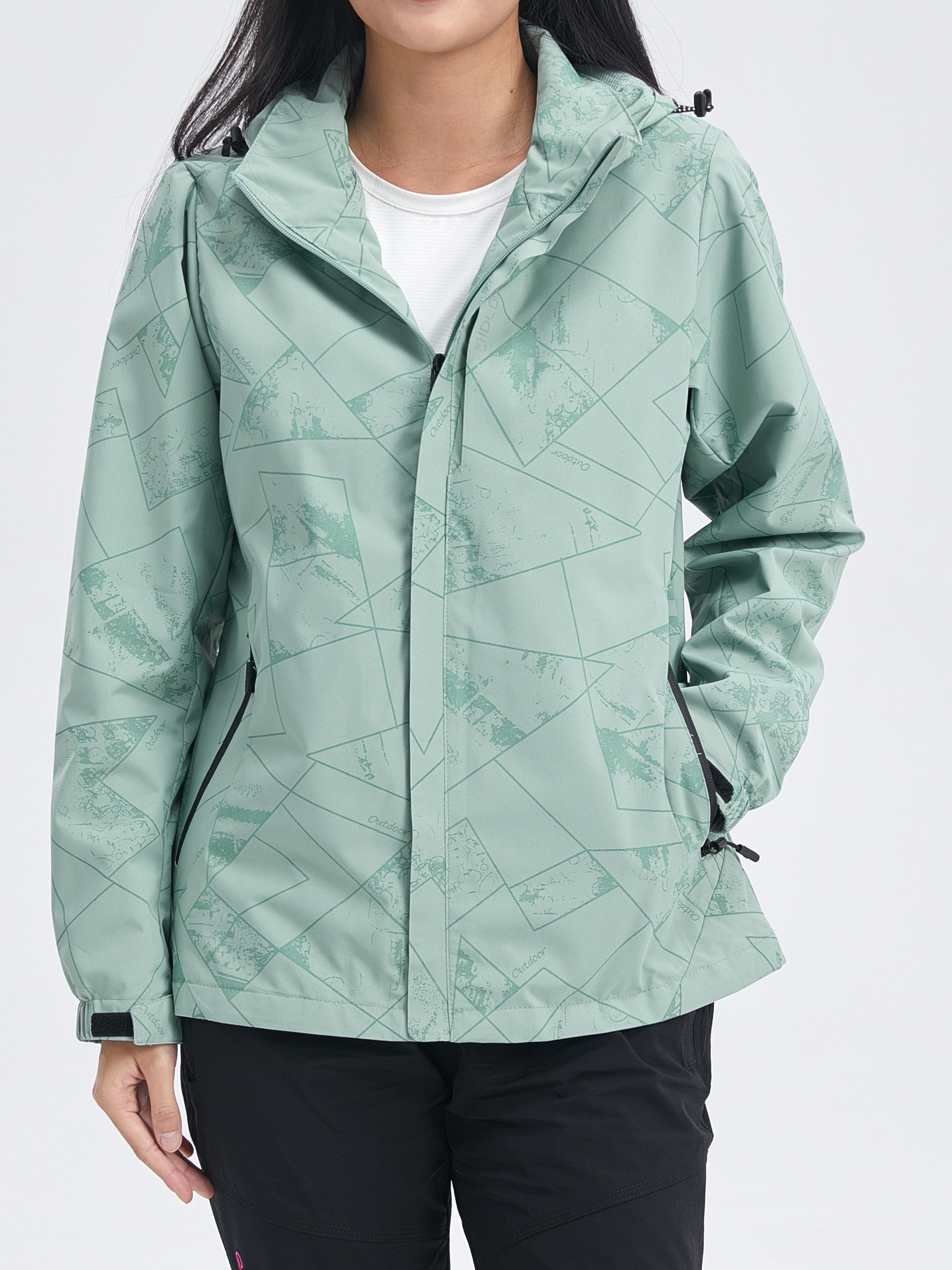 Women's Geometric Pattern Windproof Jacket for Hiking