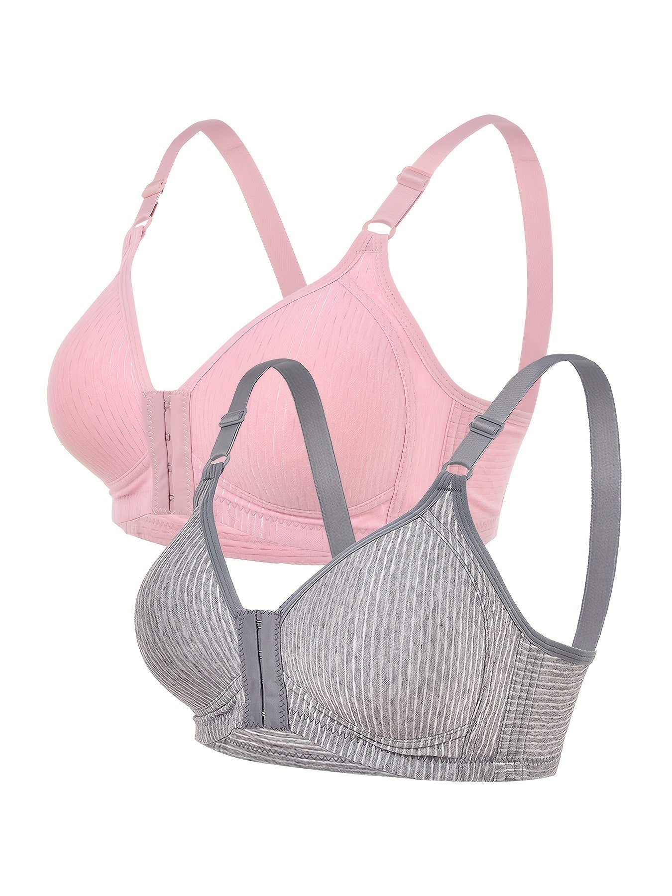 2pcs Front Buckle Push Up Bras Full Coverage Women's Lingerie
