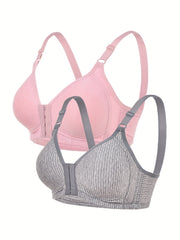 2pcs Front Buckle Push Up Bras Full Coverage Women's Lingerie