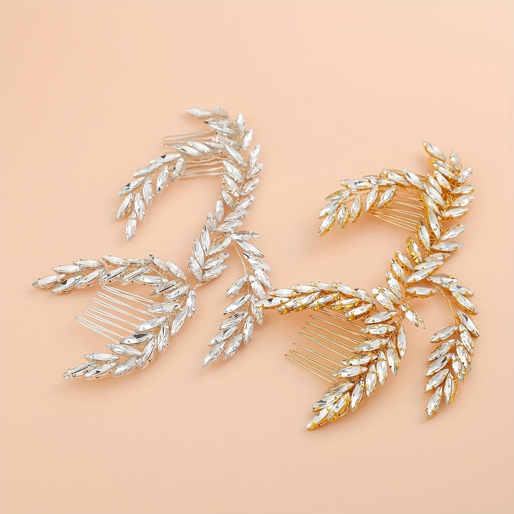 Chandelier Bridal Hair Comb Rhinestone Leaves Pair Comb