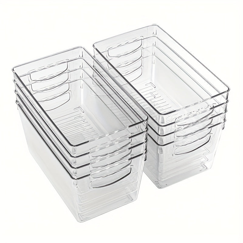 8pcs Stackable Plastic Storage Bins With Handle Medium Size