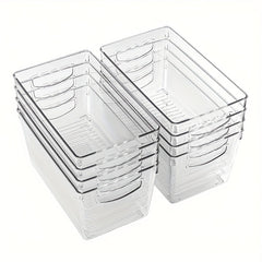 8pcs Stackable Plastic Storage Bins With Handle Medium Size