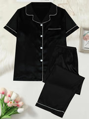 6 Pack Plus Size Pajamas Set Women's Plus Contrast Binding Short Sleeve