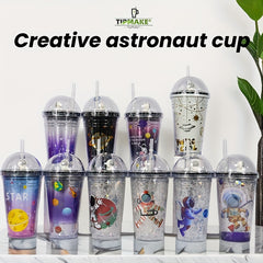Astronaut Tumbler With Lid And Straw 480ml Double Layer Plastic Water Bottle