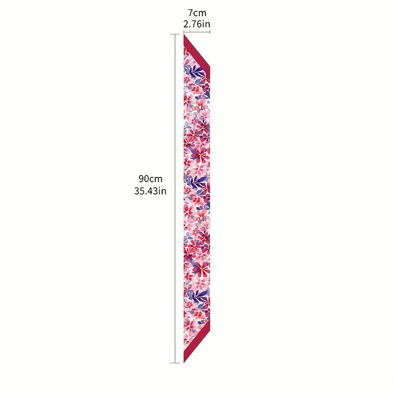 Pink Tie Dye Flower Skinny Scarf Long Ribbon Neckerchief Satin Twilly Scarf
