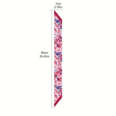 Pink Tie Dye Flower Skinny Scarf Long Ribbon Neckerchief Satin Twilly Scarf