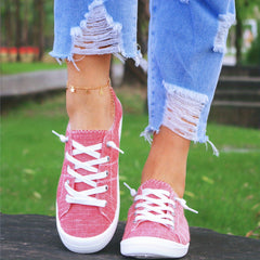 Women's Red Canvas Shoes Lightweight Lace Up Skate Shoes