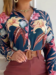Floral Print Casual Button Front Blouse Long Sleeve