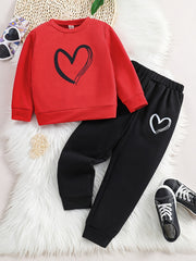 Girl's 2pcs Sweatshirt & Sweatpants Set Love Heart Print