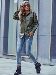 Solid Button Flap Pockets Jacket Long Sleeve Casual Jacket