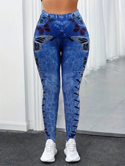 Butterfly Print Jeggings High Waist Slim Fit Long Length