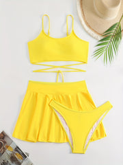 Criss Cross Tie Back 3Pc Swimsuit Yellow