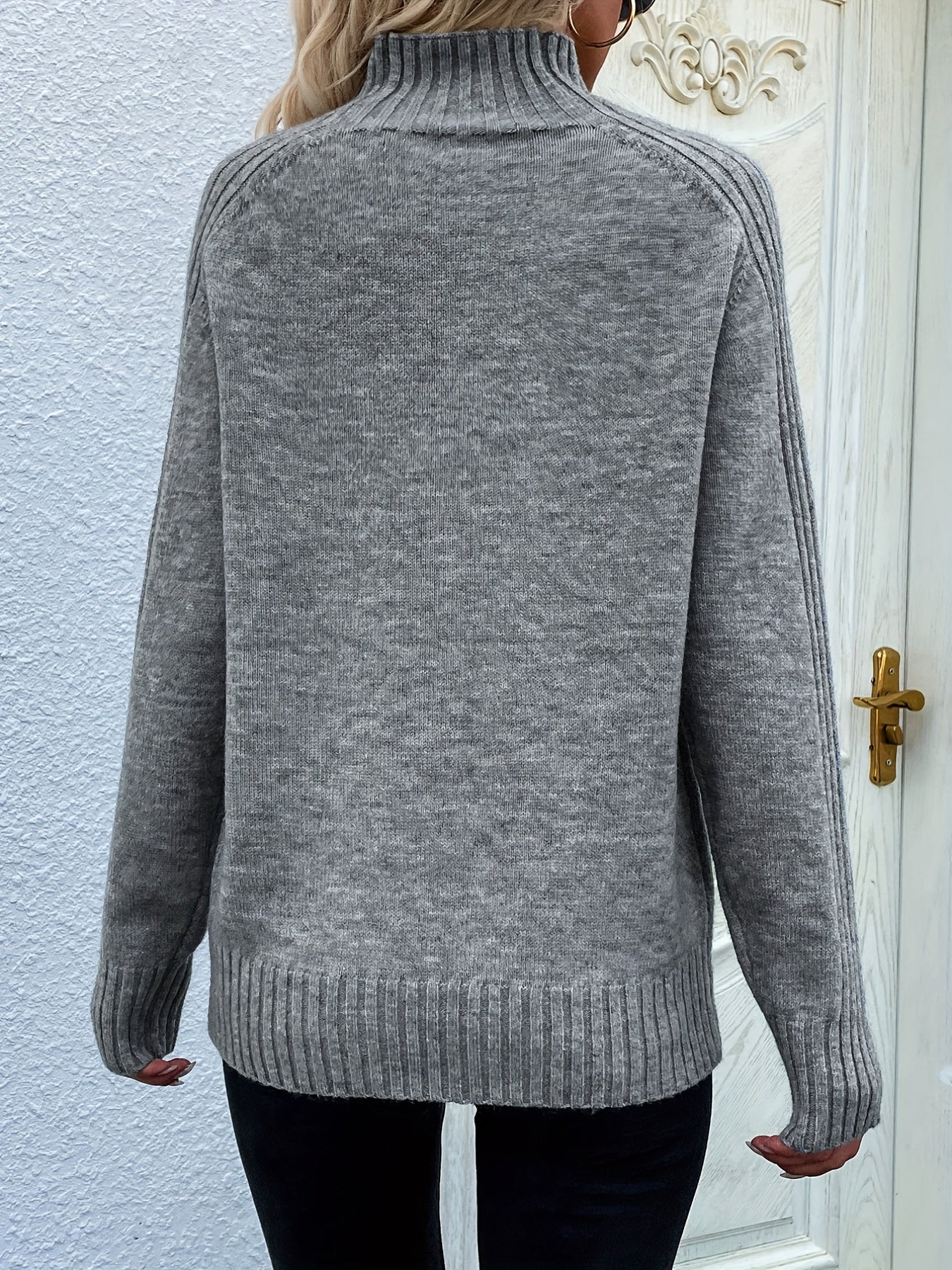 Solid Turtleneck Pullover Sweater Casual Long Sleeve Sweater