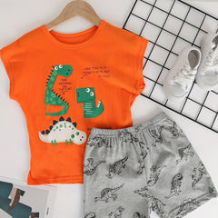 Boys Dino Pajamas Set Sleeveless Tops & Bottoms Cozy Homewear