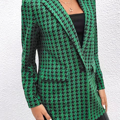 Houndstooth Print Lapel Collar Blazer for Work