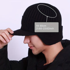 Men's Thick Wool Baseball Cap - Warm Knitted With Brim