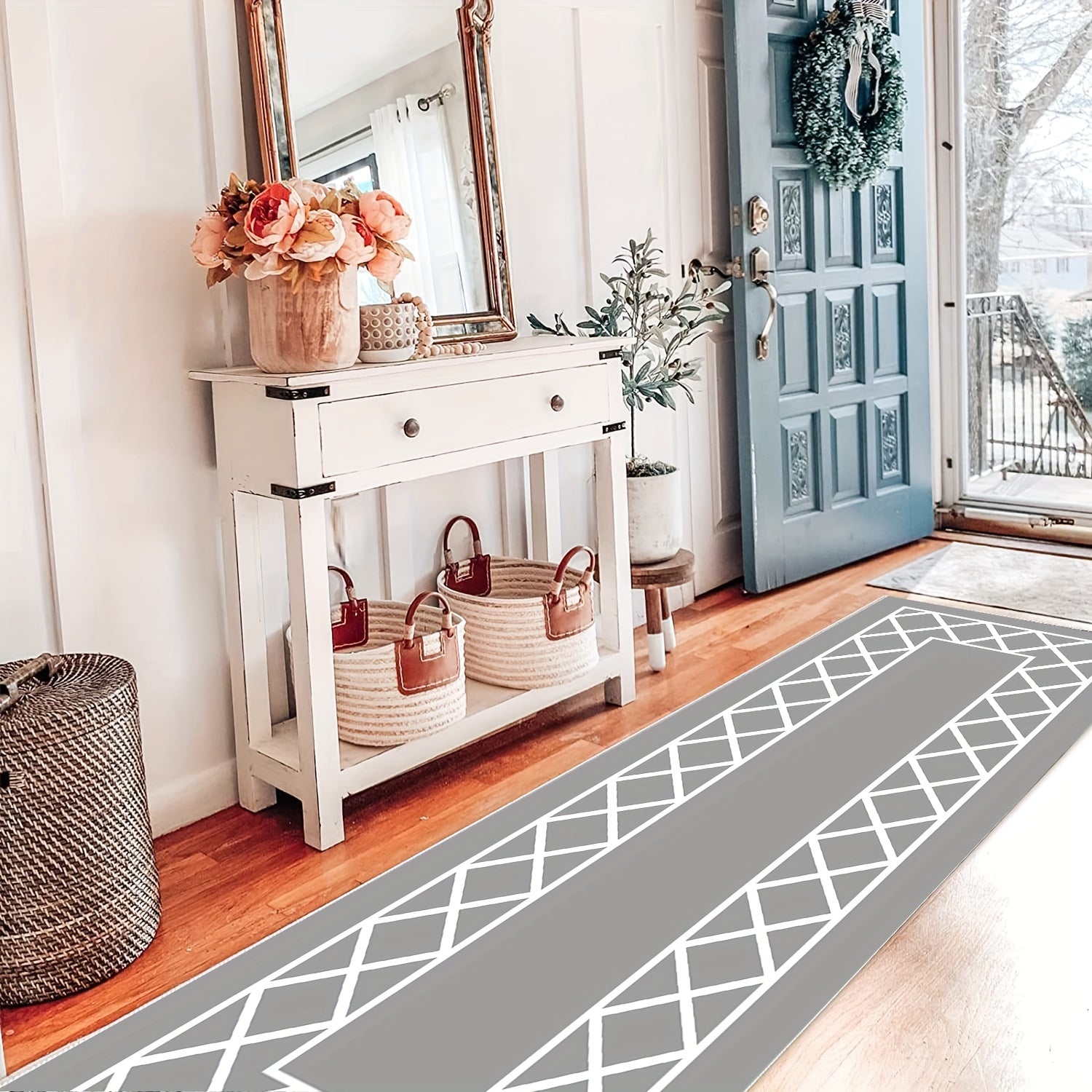 Modern Moroccan Hallway Rug Line Bohemian Kitchen Washable Runner Rug