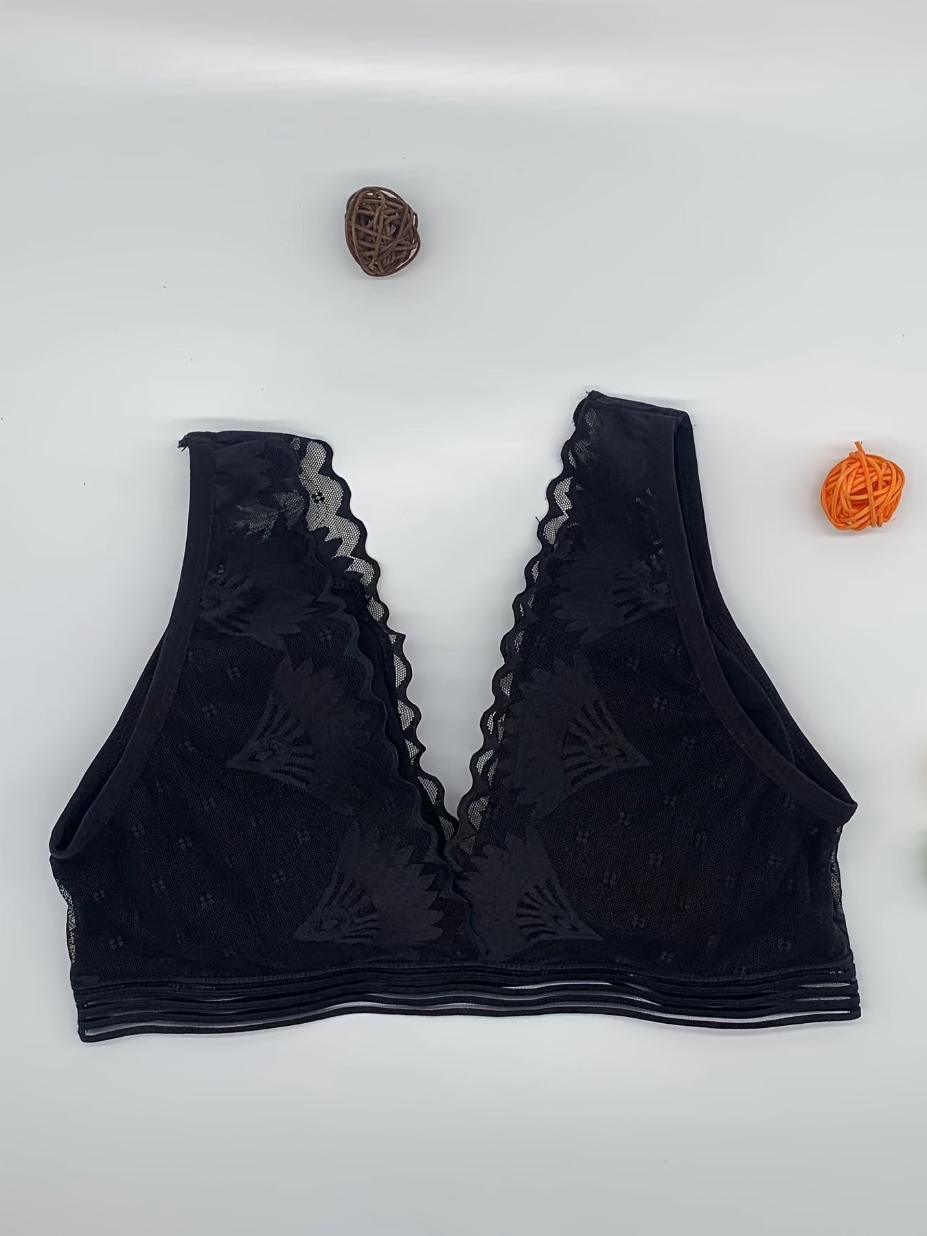 Wireless Bra with Lace and Scallop Trim