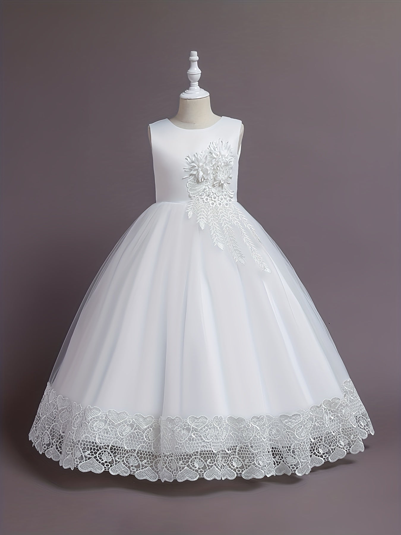Girls Lace Embroidery Flower Princess Dress with Tutu Skirt