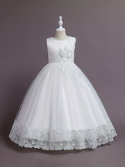 Girls Lace Embroidery Flower Princess Dress with Tutu Skirt