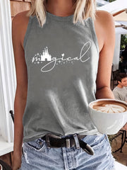 Castle & Letter Print Tank Top Sleeveless Casual Top for Women