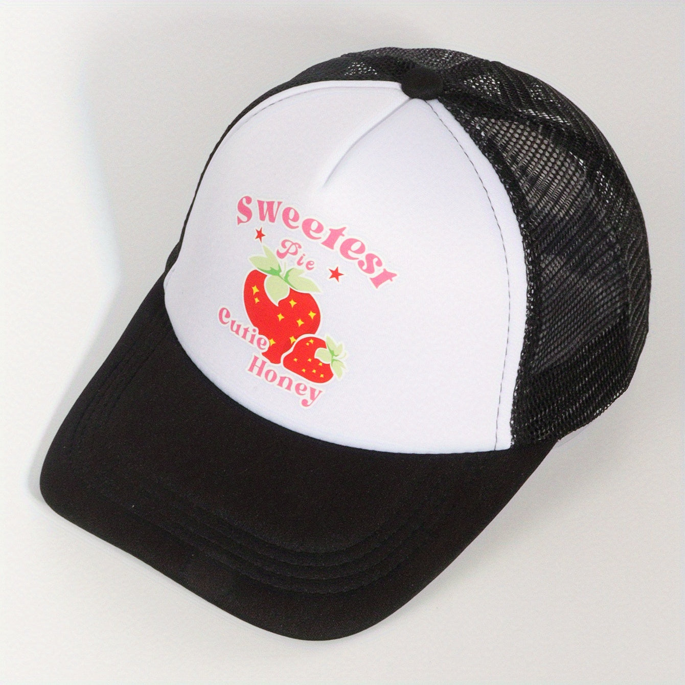 Strawberry Print Trucker Hat Mesh Baseball Cap Adjustable Sunscreen Dad Hats