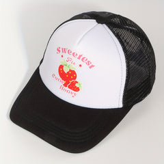 Strawberry Print Trucker Hat Mesh Baseball Cap Adjustable Sunscreen Dad Hats