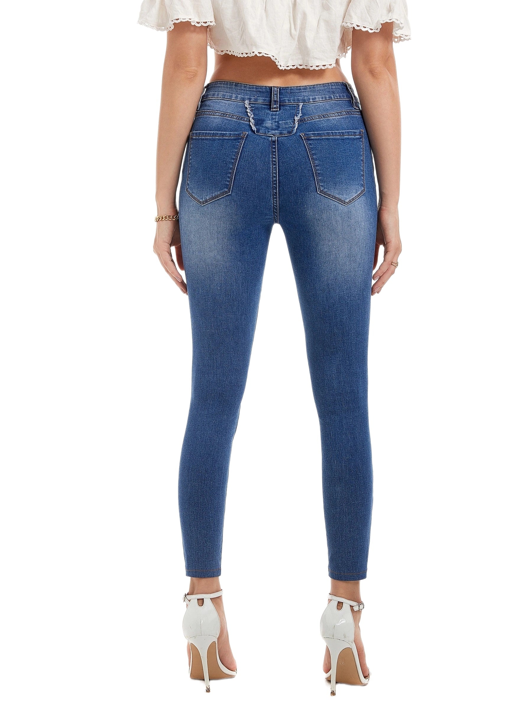 Solid High Rise Skinny Jeans