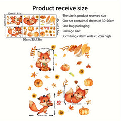 6pcs Golden Maple Leaf Pumpkin Fox Glass Window Decorations