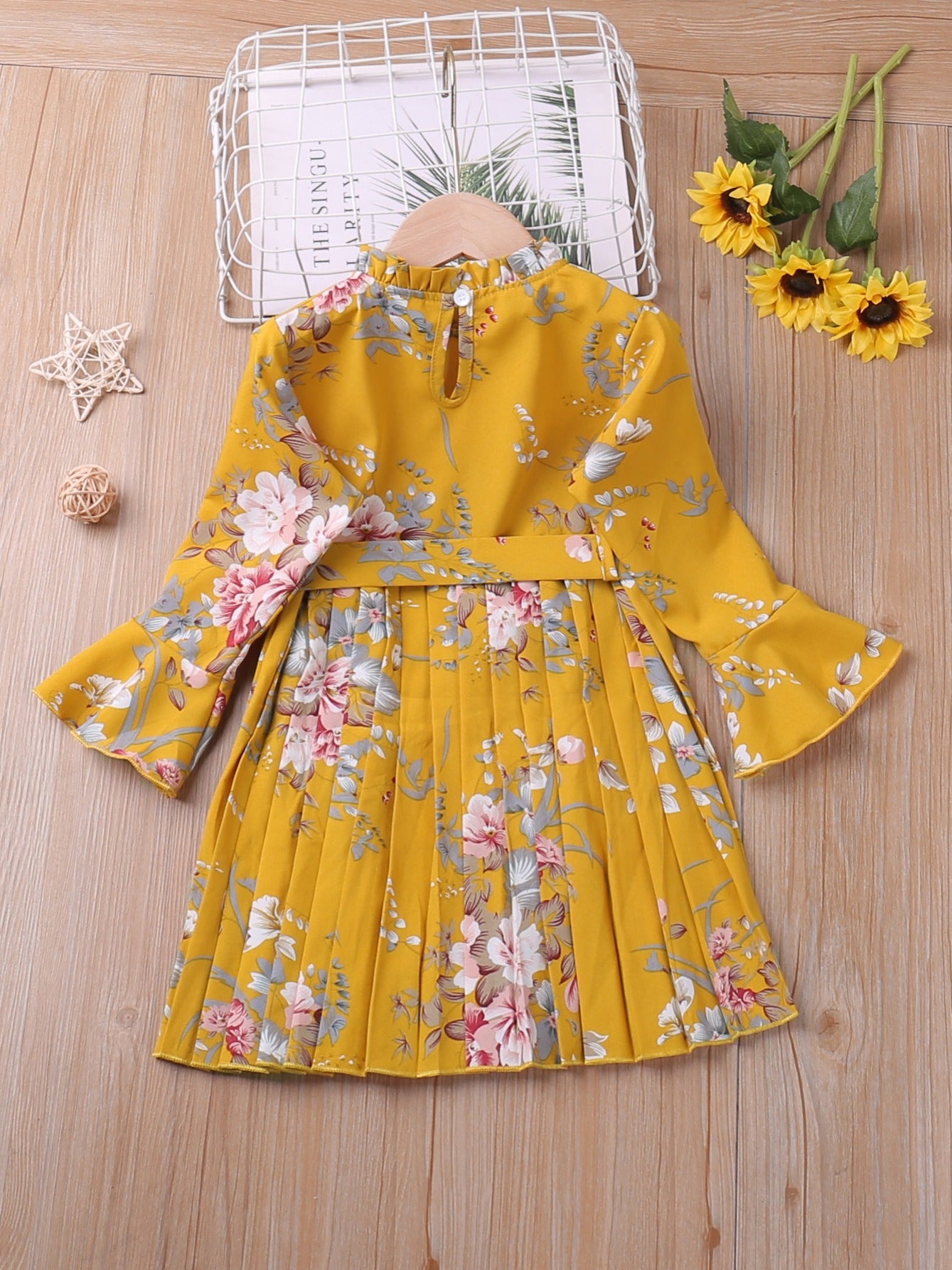 Girls' Botanical Print Long Sleeve Dress